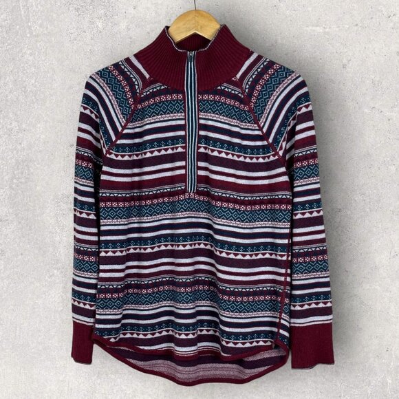 Eddie Bauer Engage Fair Isle Burgundy Purple Quarter‎ Zip Pullover Sweater Large - Picture 14 of 15